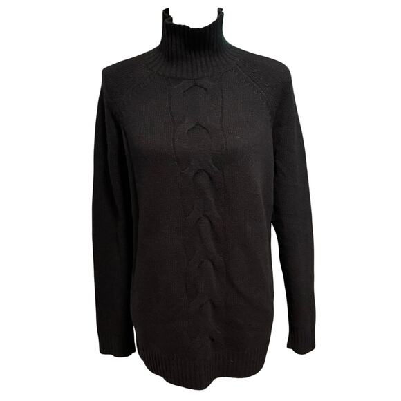 Garnet Hill Size XS Cable Detail Cashmere Tunic Sweater Black Oversized - Picture 1 of 5